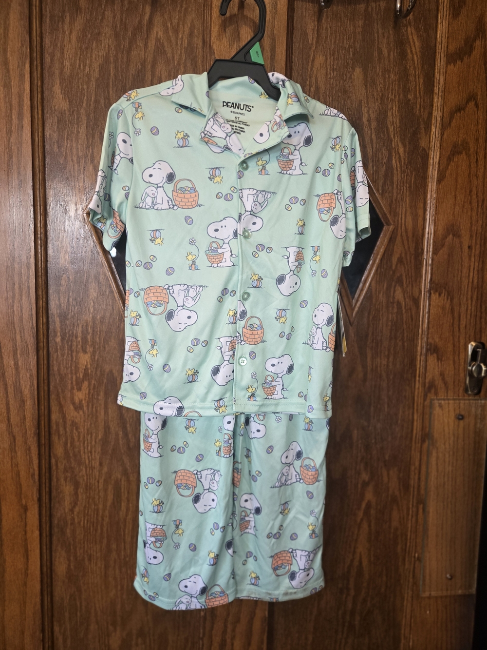 Peanuts Snoopy Light Mint Green Kids Short Sleeve Pajama Set NWT 5T